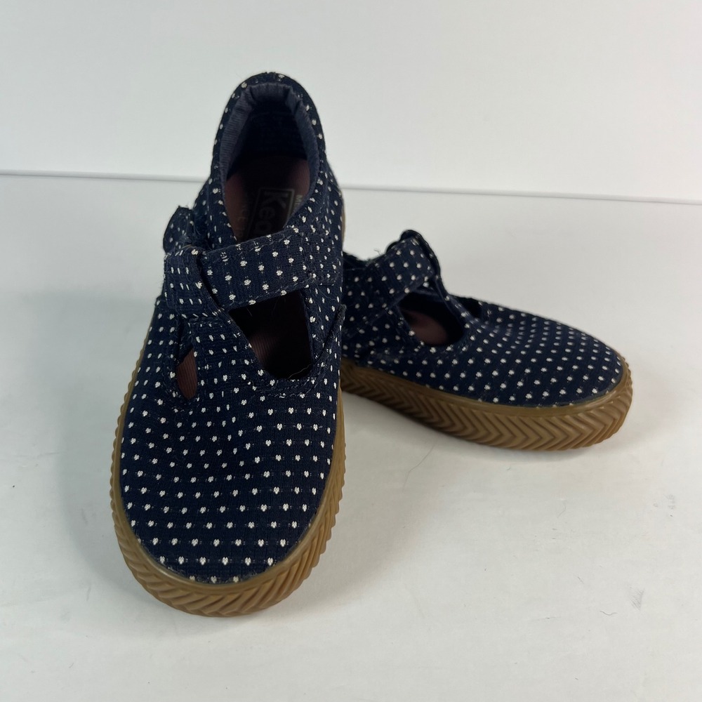Keds Girls Mary Jane Shoes Navy White‎ Polka Dot Hook and Loop Size 7M Flats